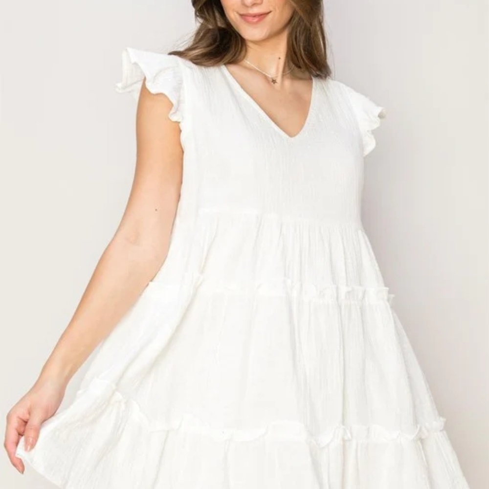 Favlux Flirty White Ruffled Dress - Picture 2 of 14